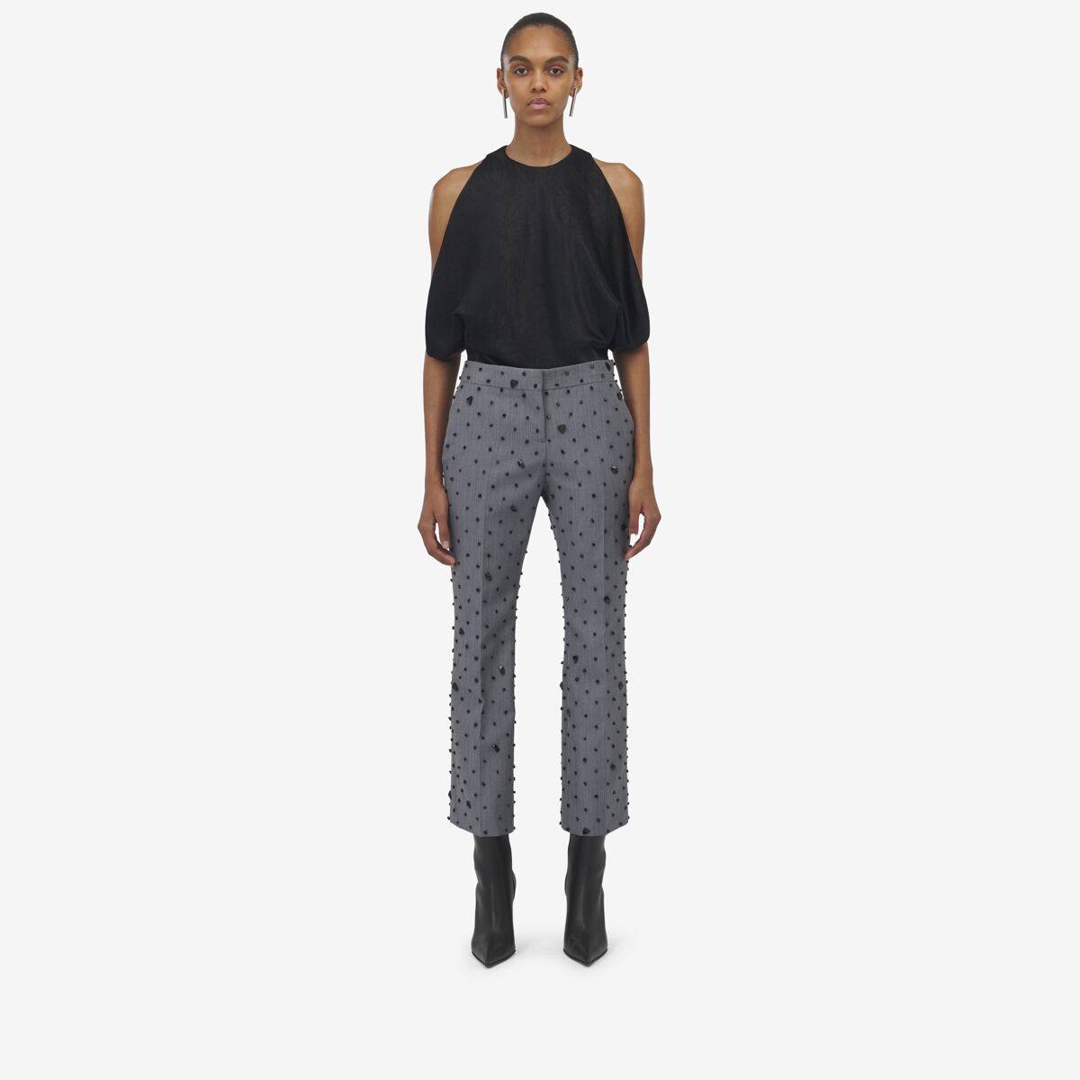 ALEXANDER MCQUEEN - Shattered Jet Stone Embroidered Cropped Trousers​ - Item 807818QZANE1015